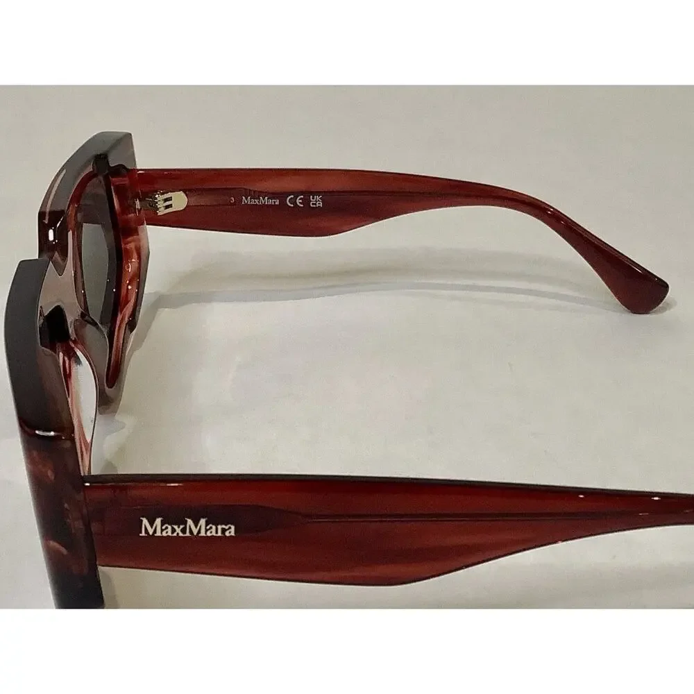 NIB Max Mara 58MM Red Solid Lenses UV Protection Rectangle Sunglasses